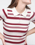 Organic Basics - Soft Knit Polo - Hibiscus Kiss Stripe -