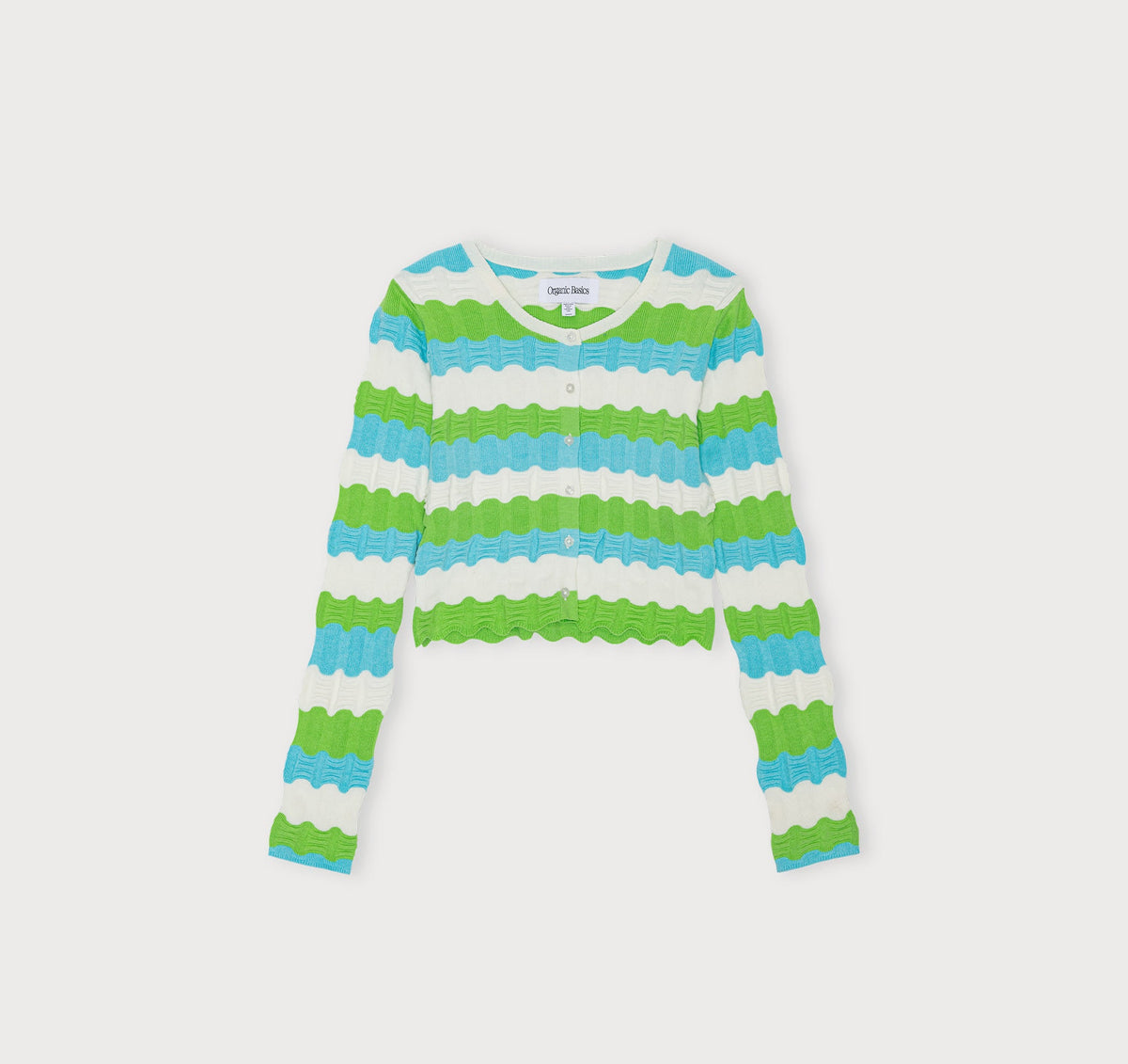 Organic Basics - Soft Knit Textured Cardigan - Juicy Apple Stripe -