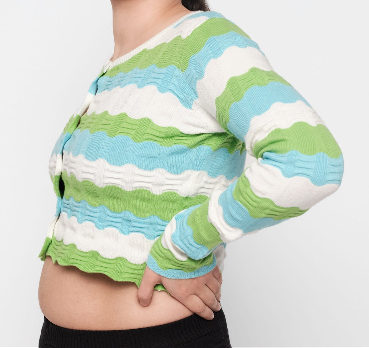 Organic Basics - Soft Knit Textured Cardigan - Juicy Apple Stripe -