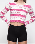 Organic Basics - Soft Knit Textured Cardigan - Raspberry Stripe -