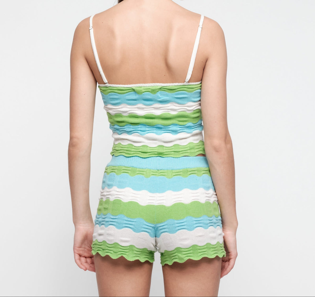 Organic Basics - Soft Knit Textured Shorts - Juicy Apple Stripe -