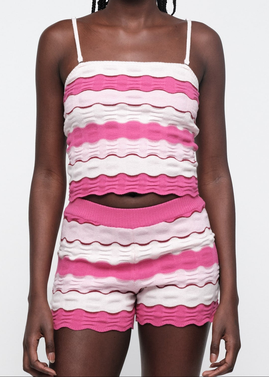 Organic Basics - Soft Knit Textured Shorts - Raspberry Stripe -