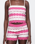 Organic Basics - Soft Knit Textured Shorts - Raspberry Stripe -