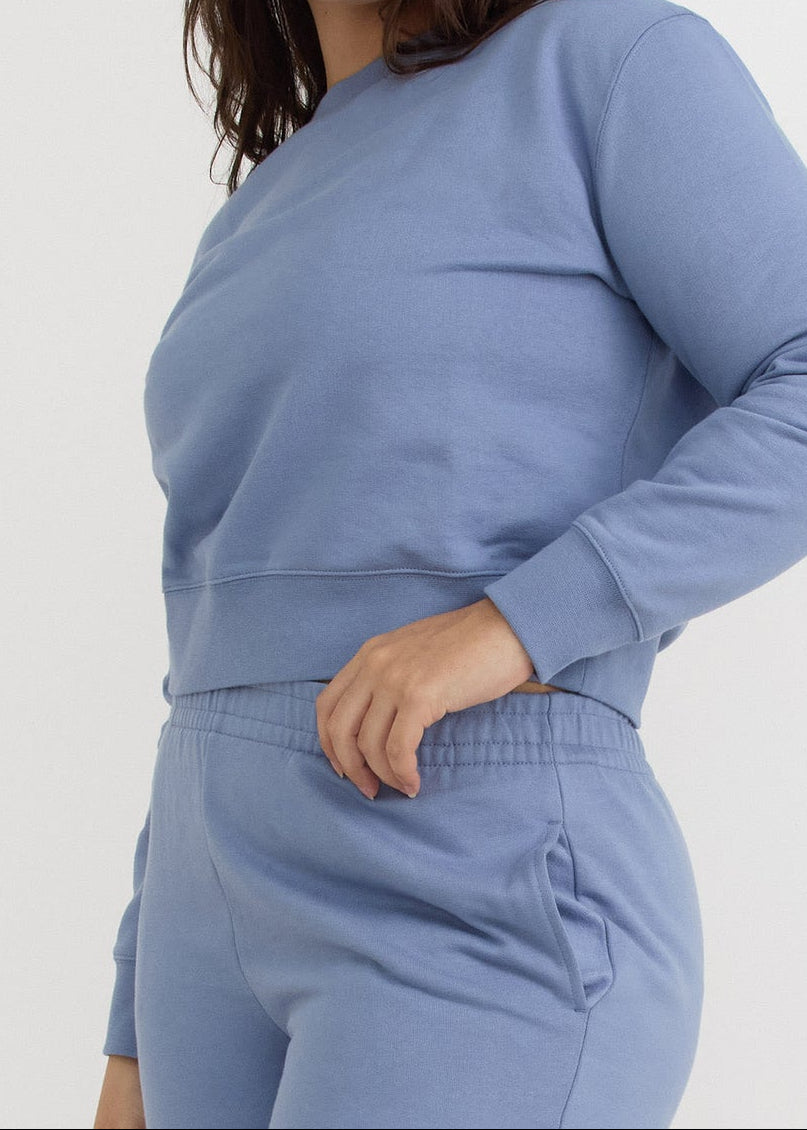 Organic Basics - Weekend Crop Crewneck - Misty Blue -