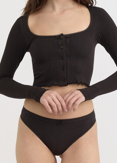 Pointelle Thong - Black