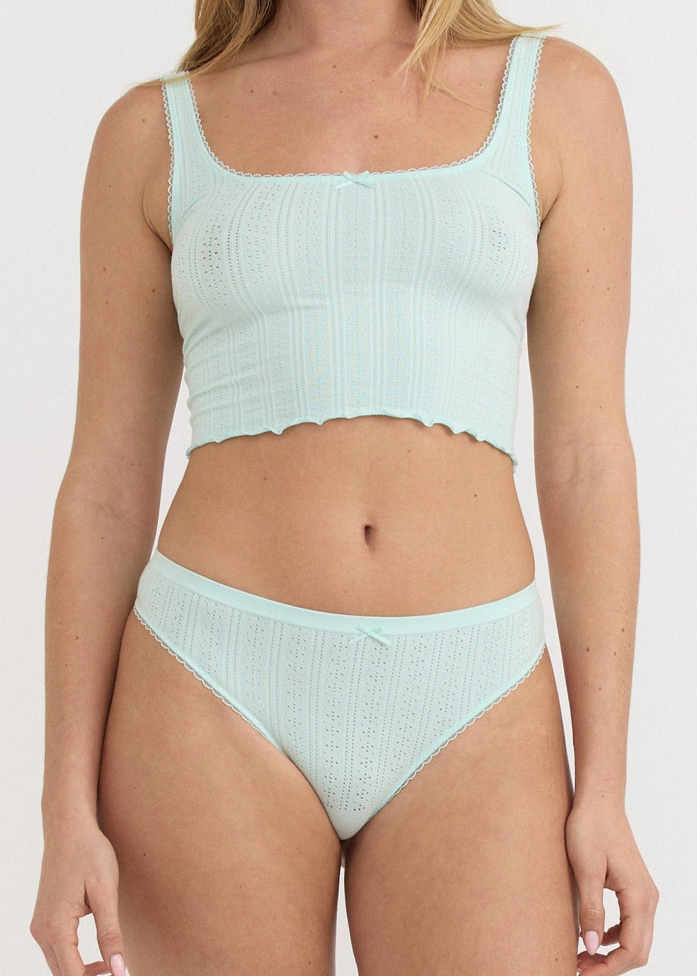Organic Basics - Pointelle Thong - Soft Blue -