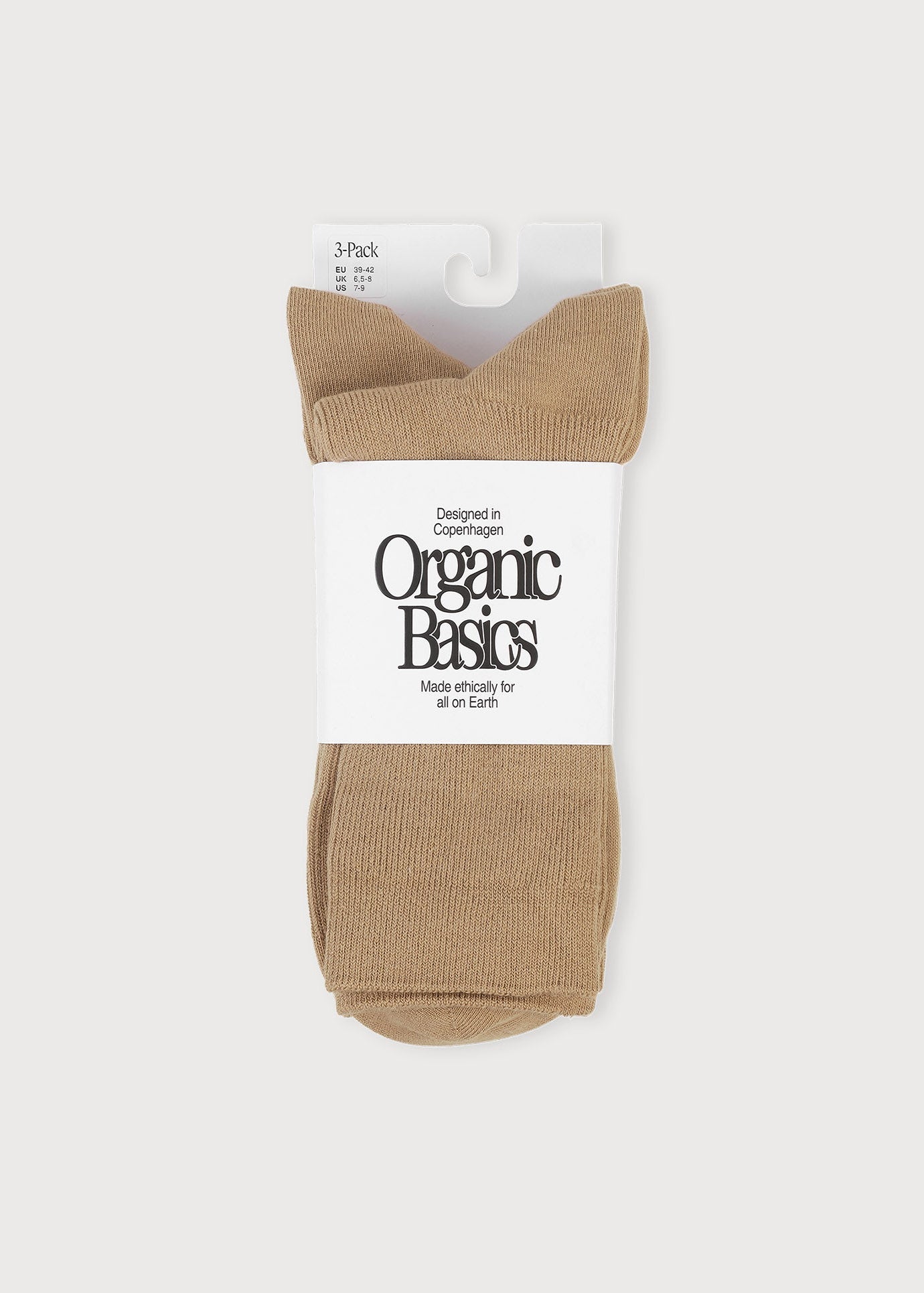 Organic Basics - Core Crew Rib Socks 3-Pack - Hazelnut -