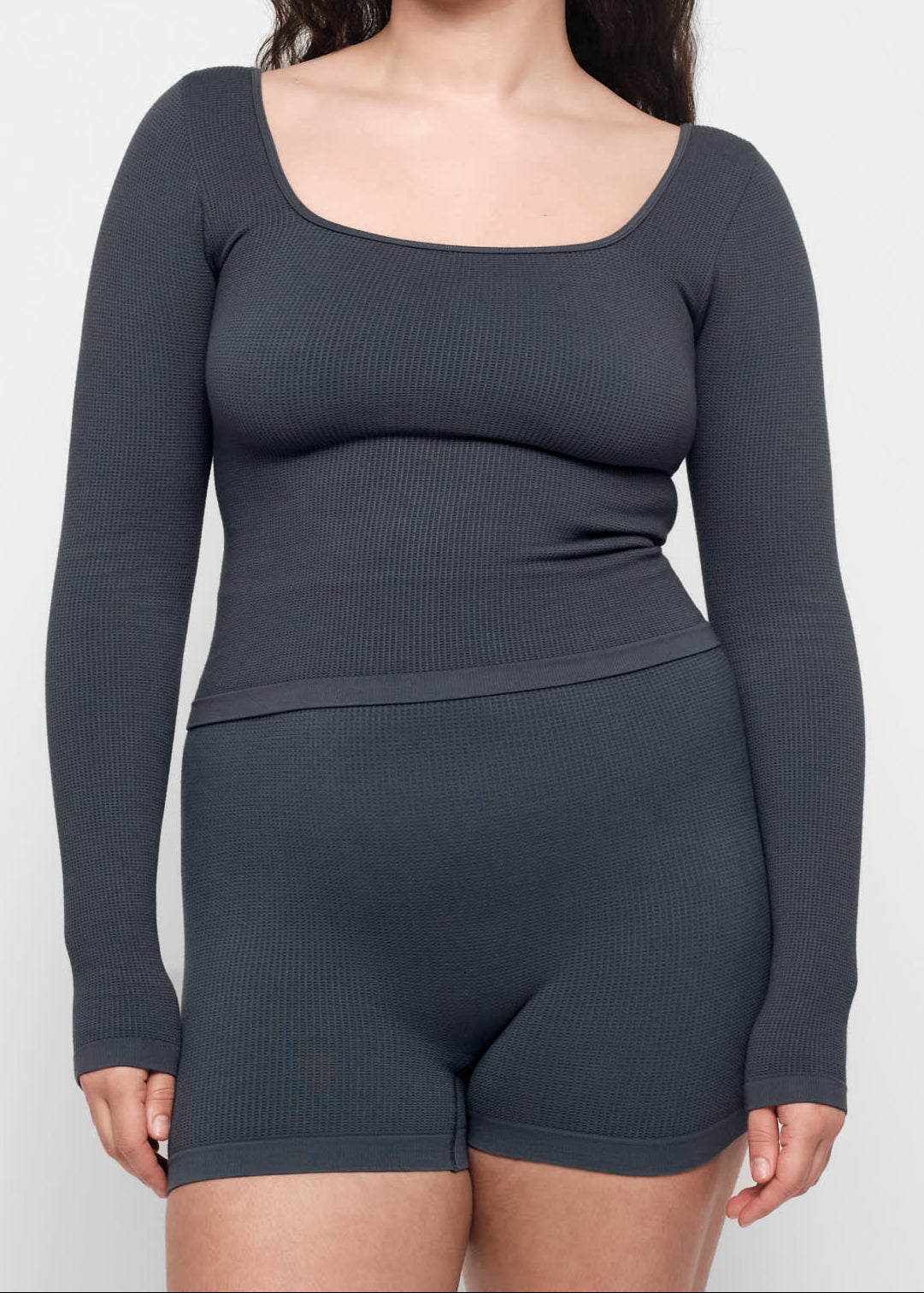 Organic Basics - Seamless Waffle Long Sleeve Tee - Thunder -