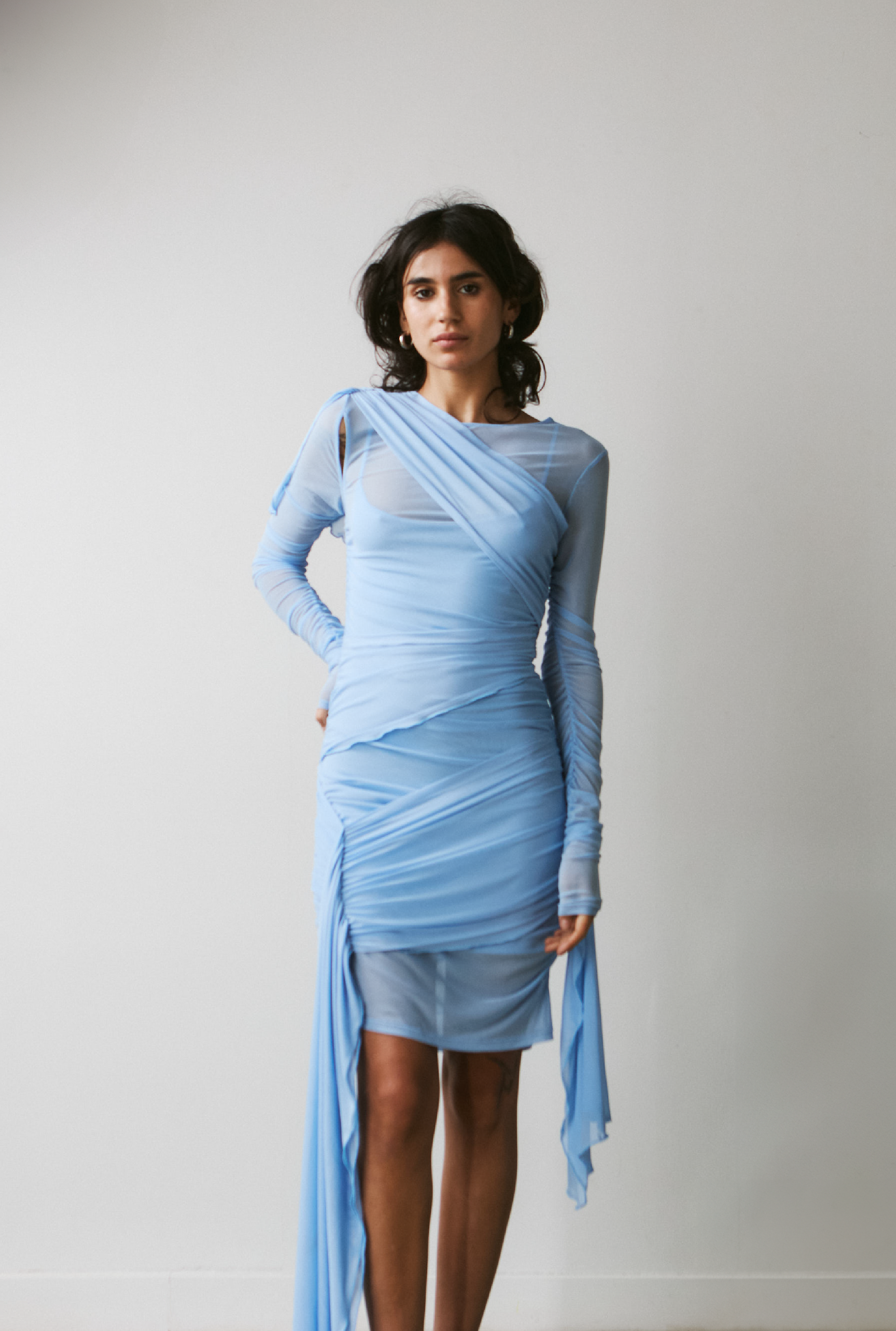 SAEMDI - CERA DRAPED MESH DRESS -