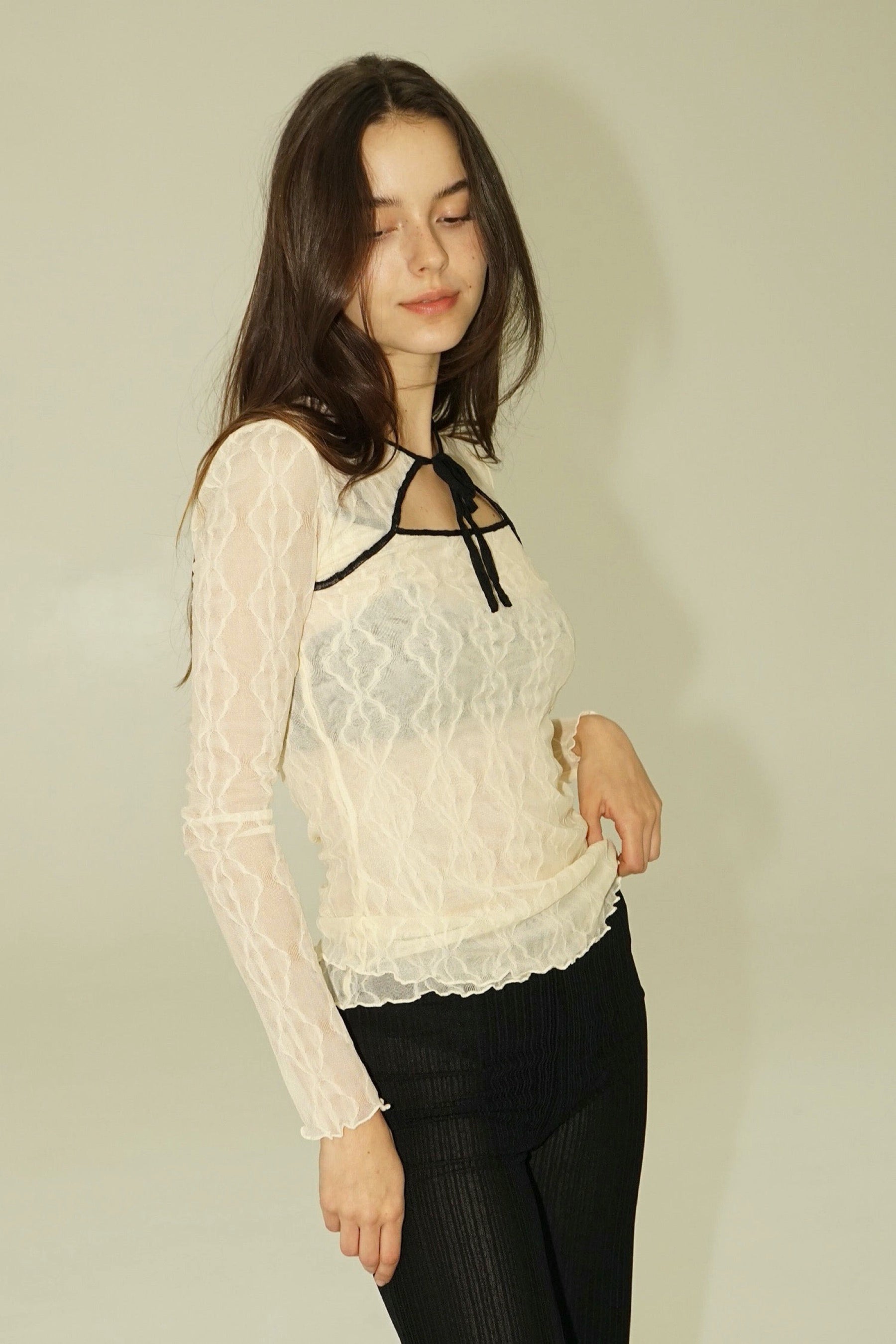 Find Me Now - Mariposa Long Sleeve Bow Tee - Piped Cloud -