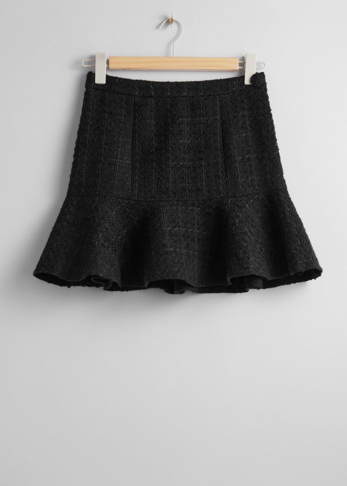 & Other Stories - Ruffle Tweed Mini Skirt - Black -
