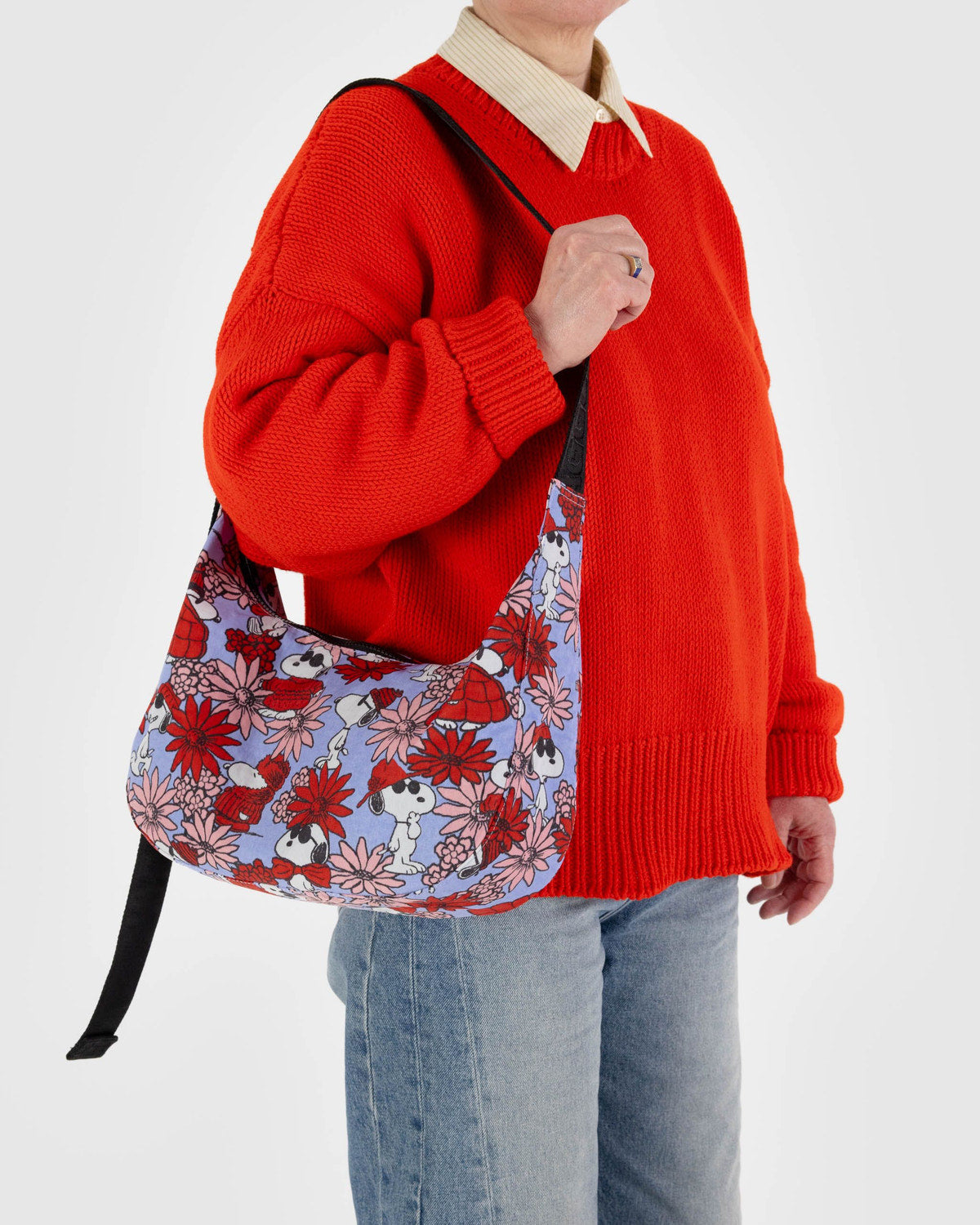 Baggu - Medium Nylon Crescent Bag - Floral Snoopy -