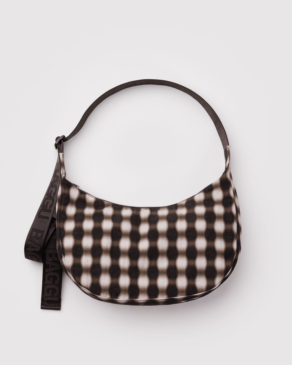 Baggu - Medium Nylon Crescent Bag - Blurred Gingham Brown -