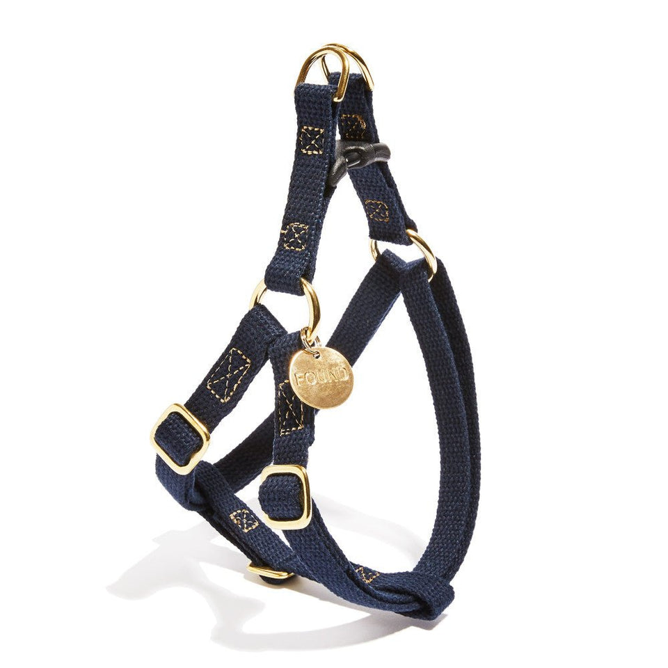 Found My Animal - Cotton Rope Dog &amp; Cat Harness - Navy/Gold -