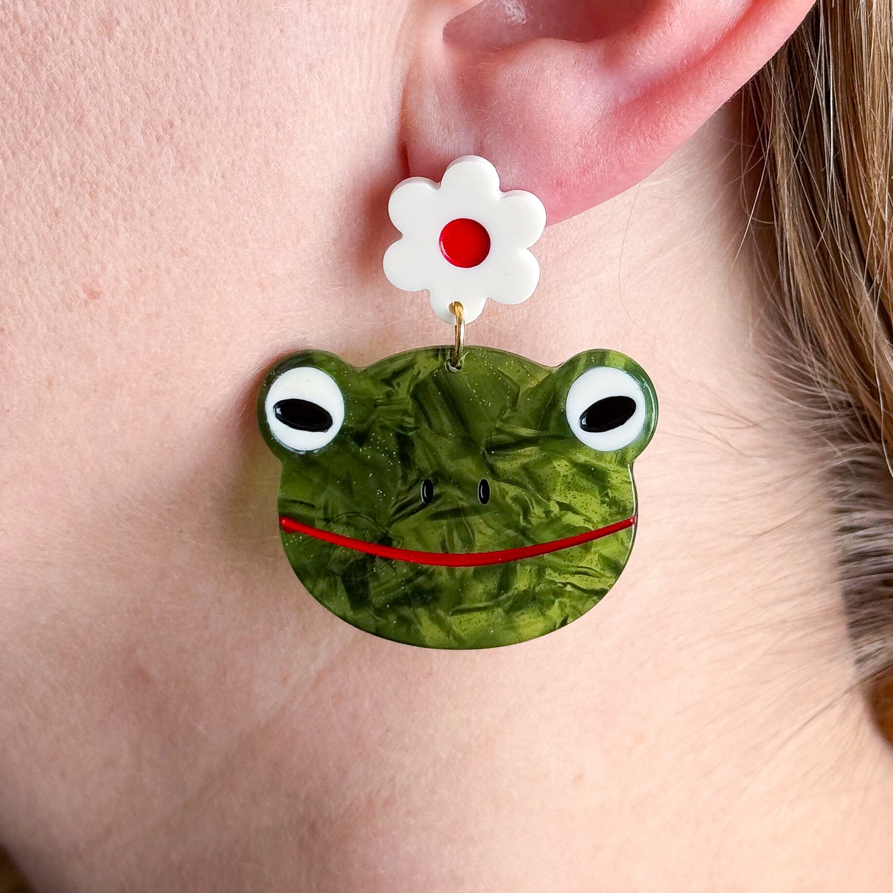 Jenny Lemons - Frog and Flowers Acetate Earrings -