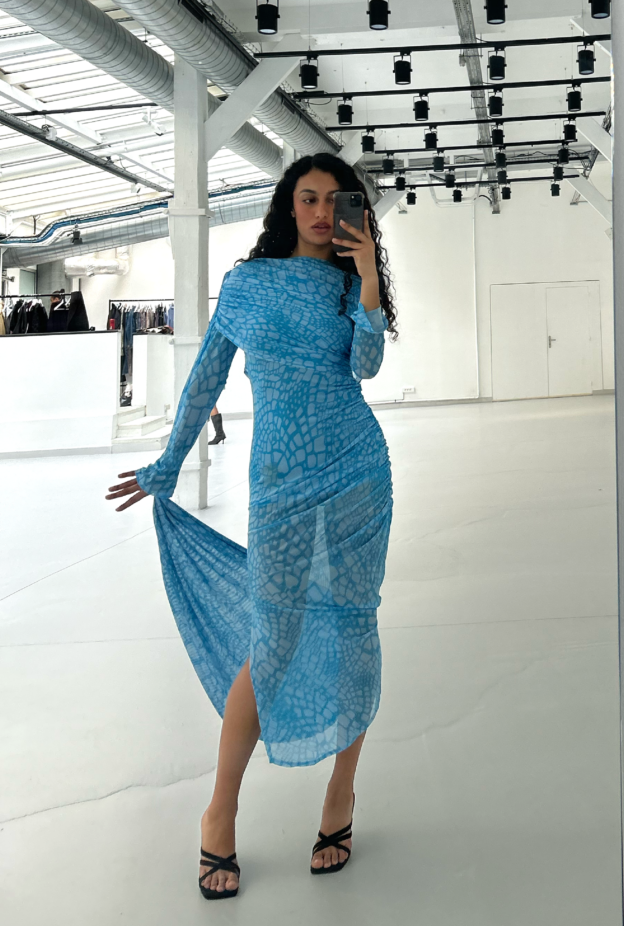 SAEMDI - HYDRA PRINTED DRAPED MESH DRESS -