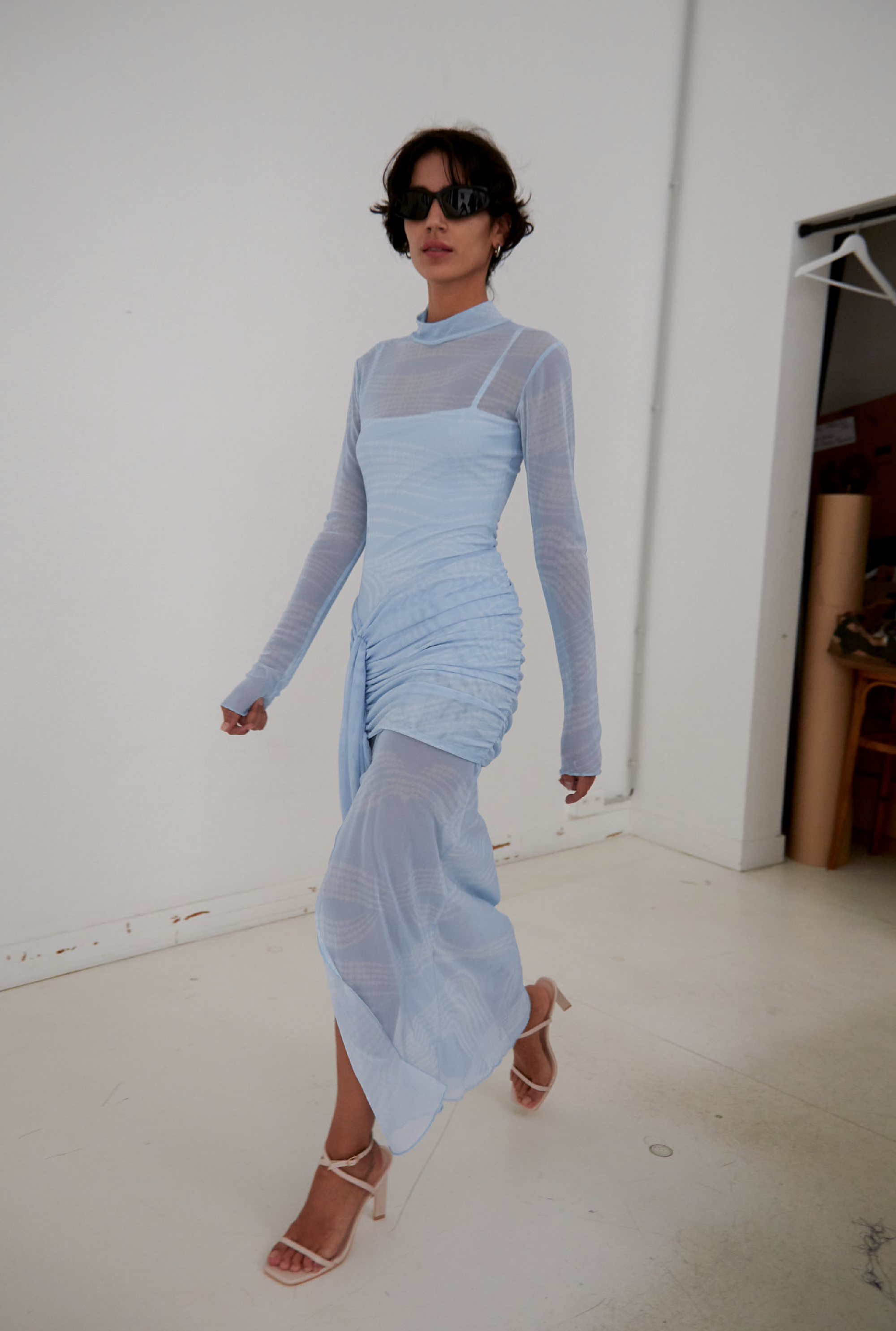SAEMDI - ORIA DRAPED MESH DRESS -