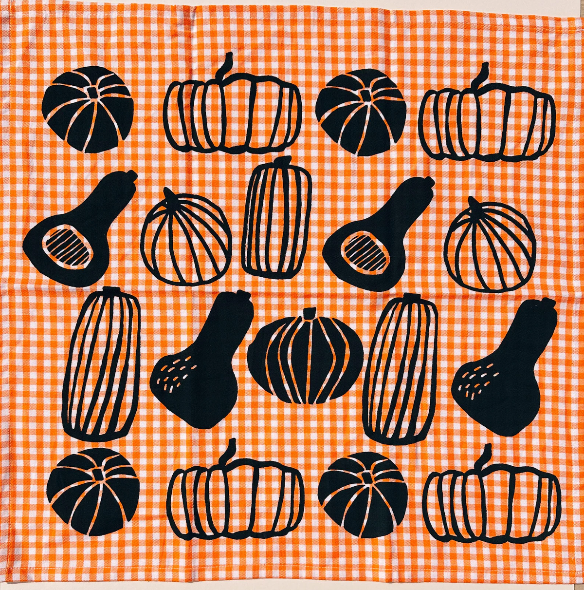 Gourds on Orange Gingham Tea Towel