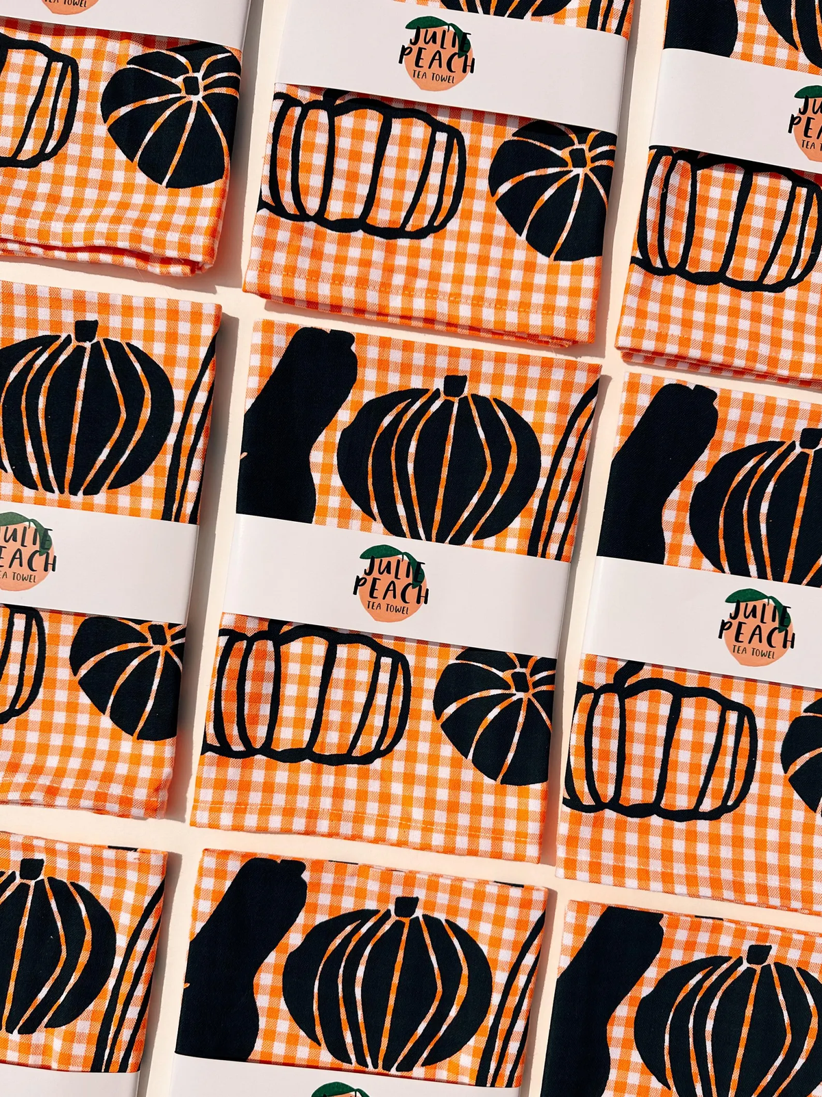 Gourds on Orange Gingham Tea Towel