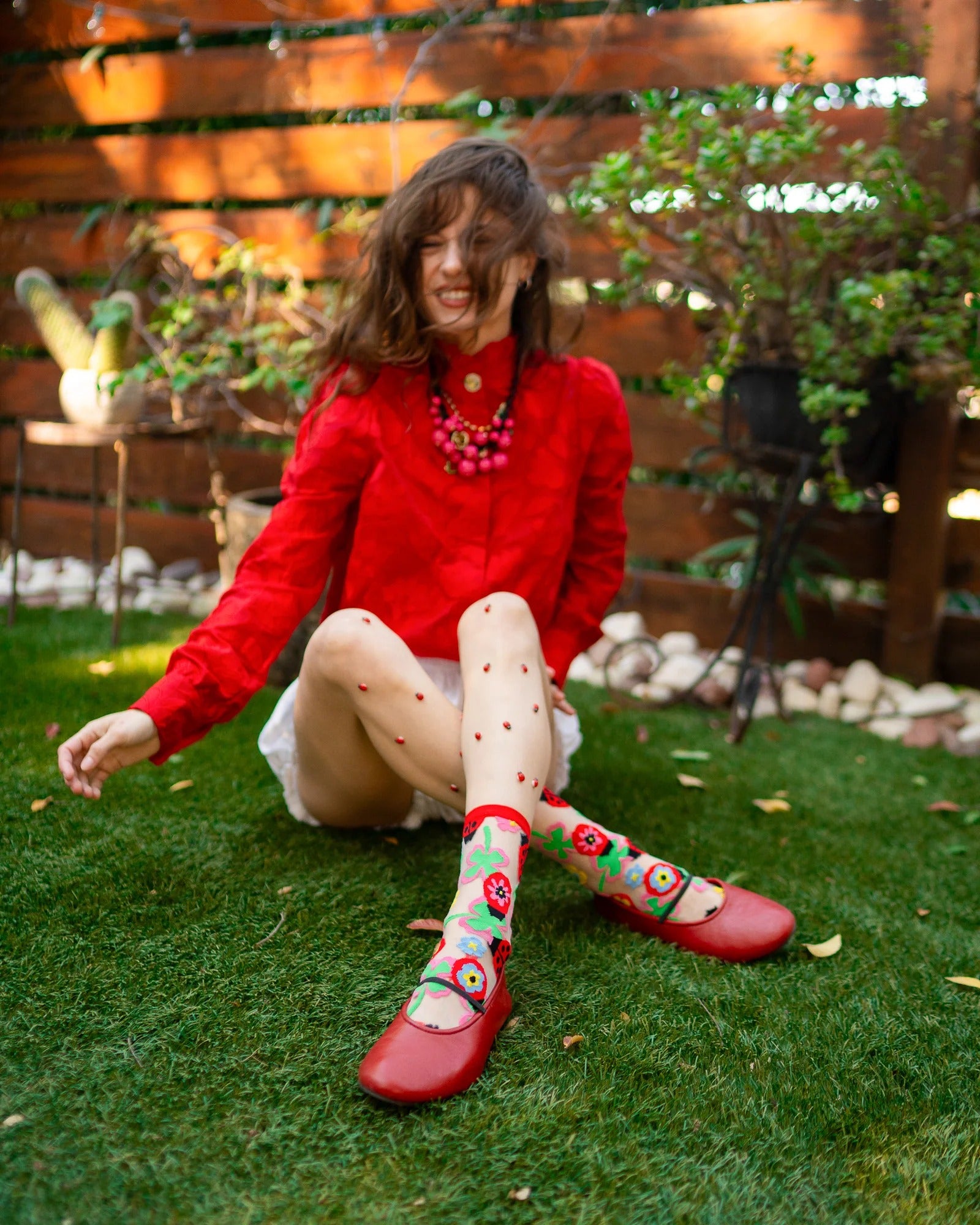Sock Candy - Lucky Ladybug Sheer Crew Sock -