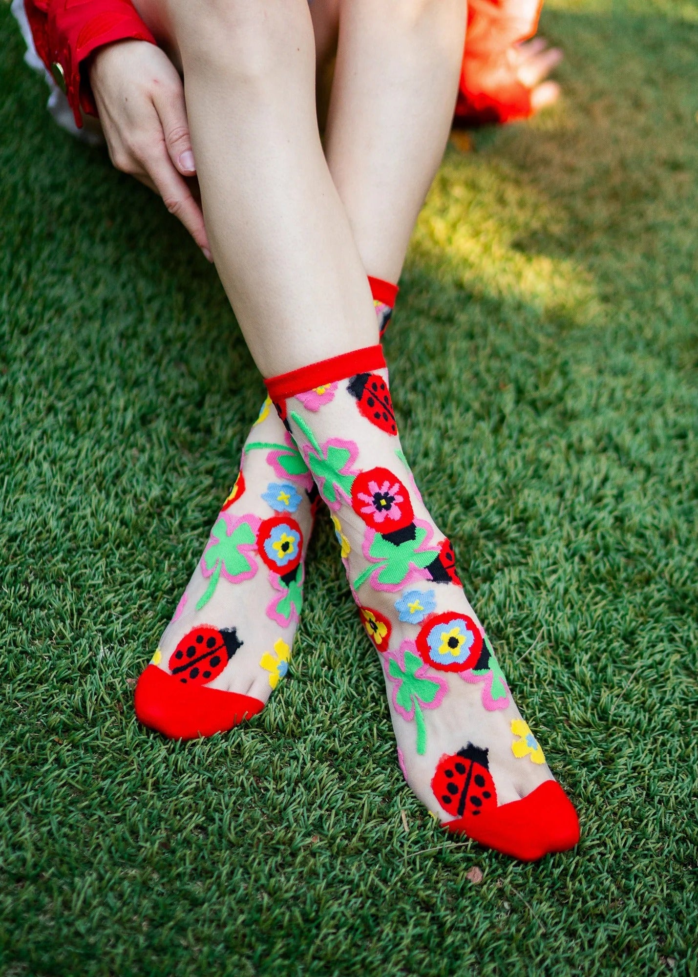 Sock Candy - Lucky Ladybug Sheer Crew Sock -