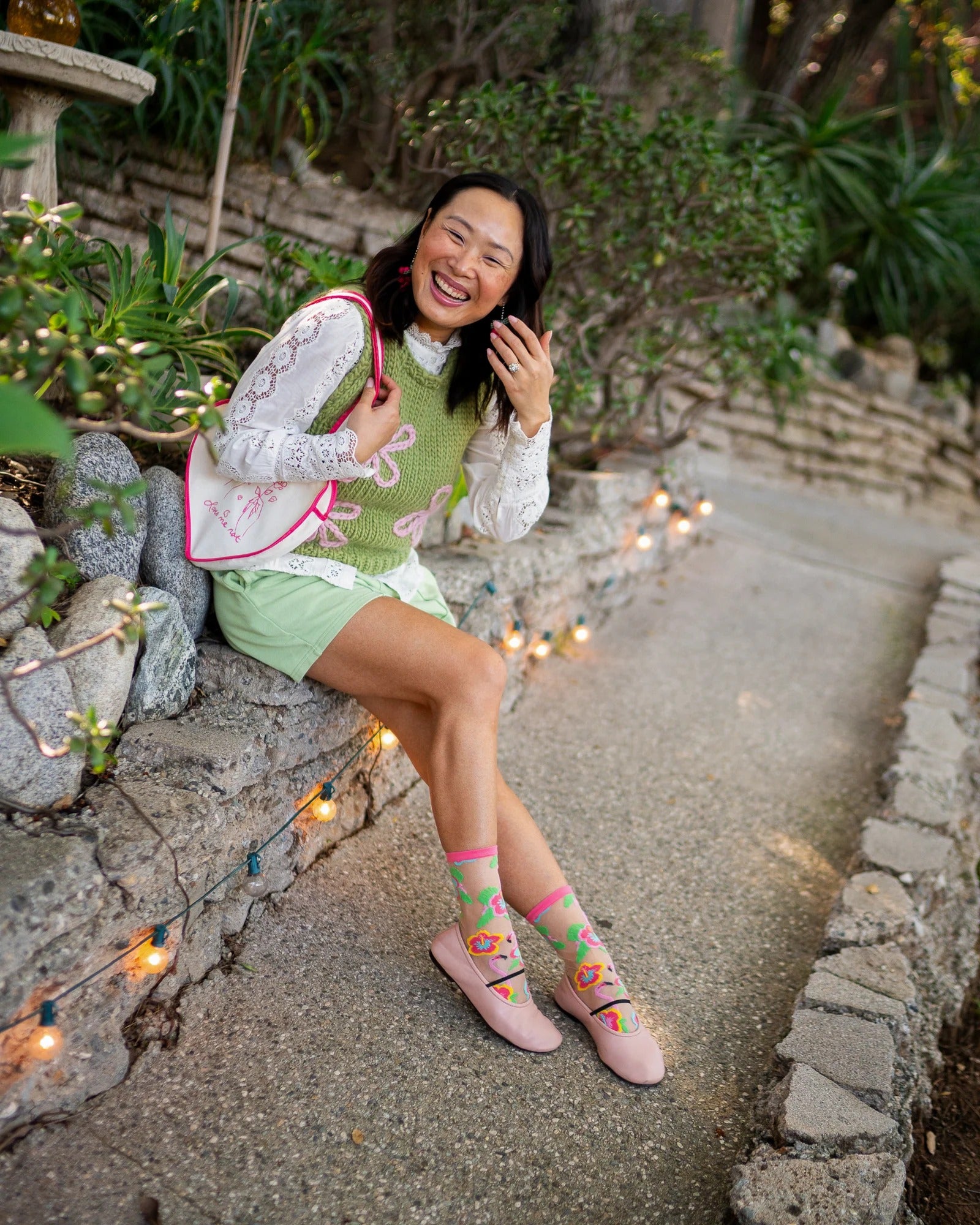 Sock Candy - Flamingo Floral Sheer Crew Sock -