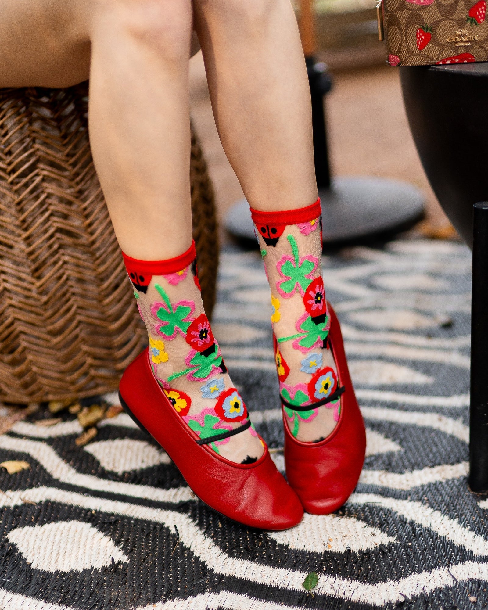 Sock Candy - Lucky Ladybug Sheer Crew Sock -