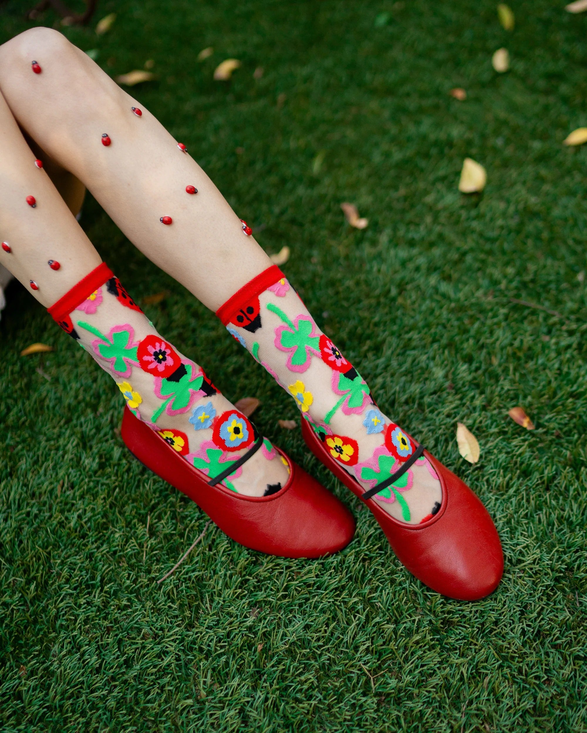 Sock Candy - Lucky Ladybug Sheer Crew Sock -
