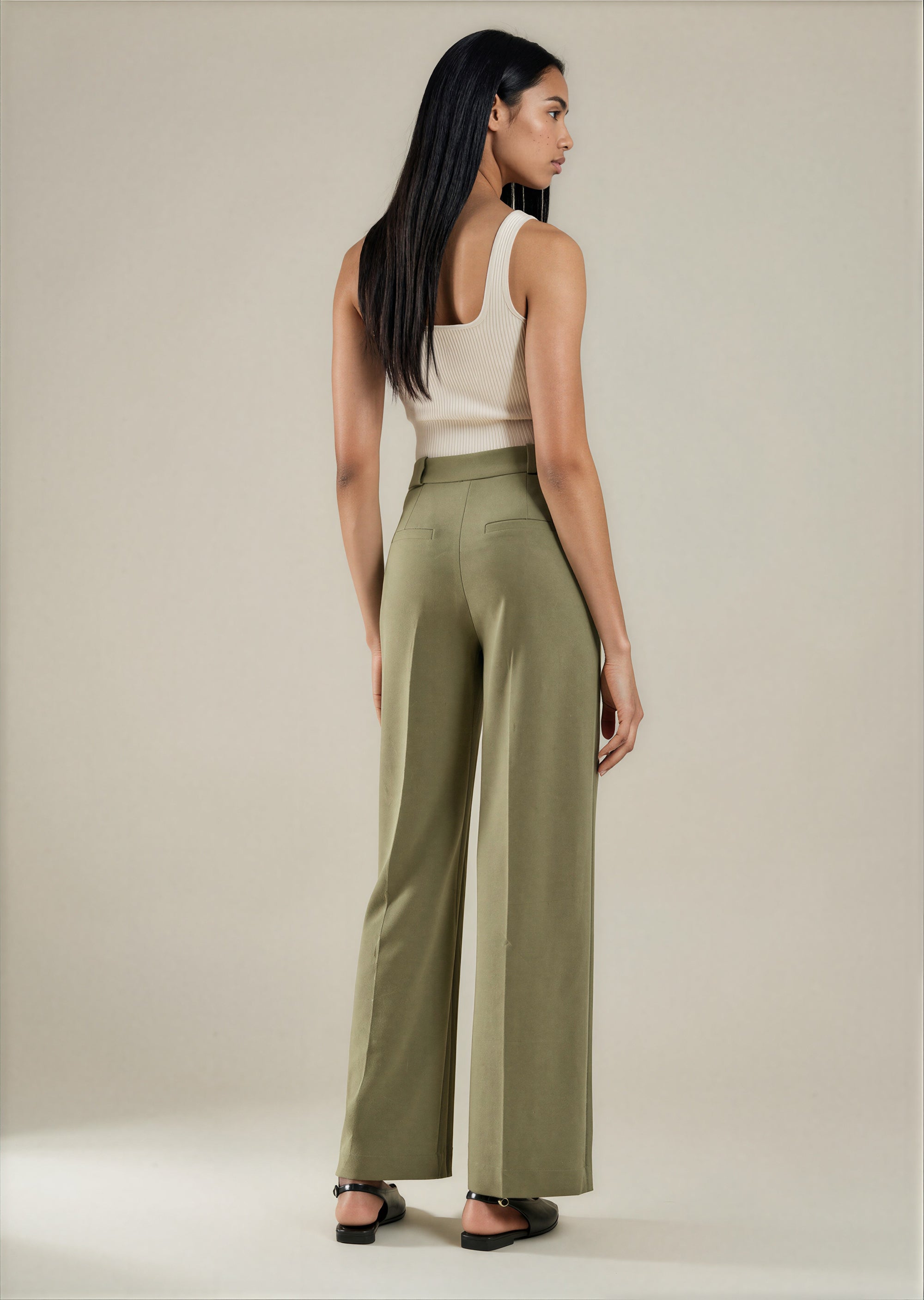 & Other Stories - Wide Press Crease Trousers - Khaki -