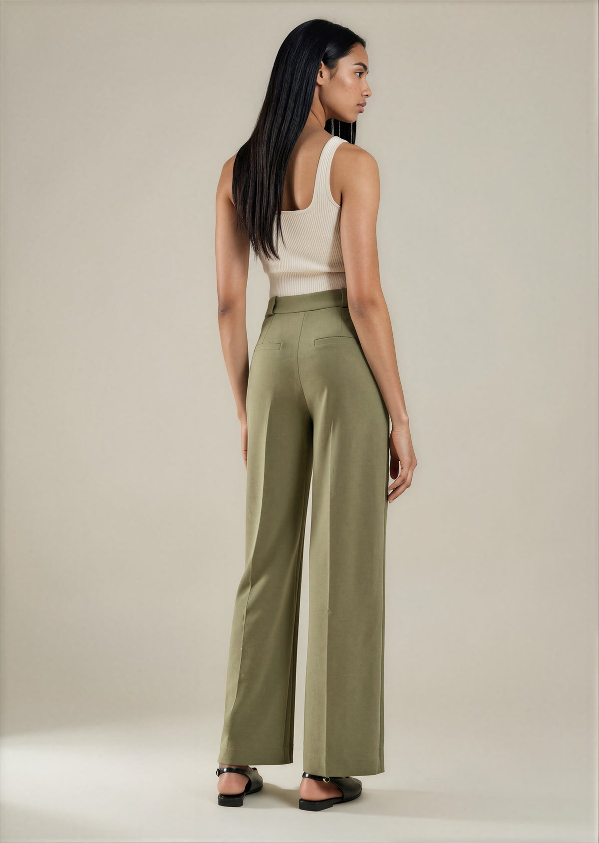 & Other Stories - Wide Press Crease Trousers - Khaki -
