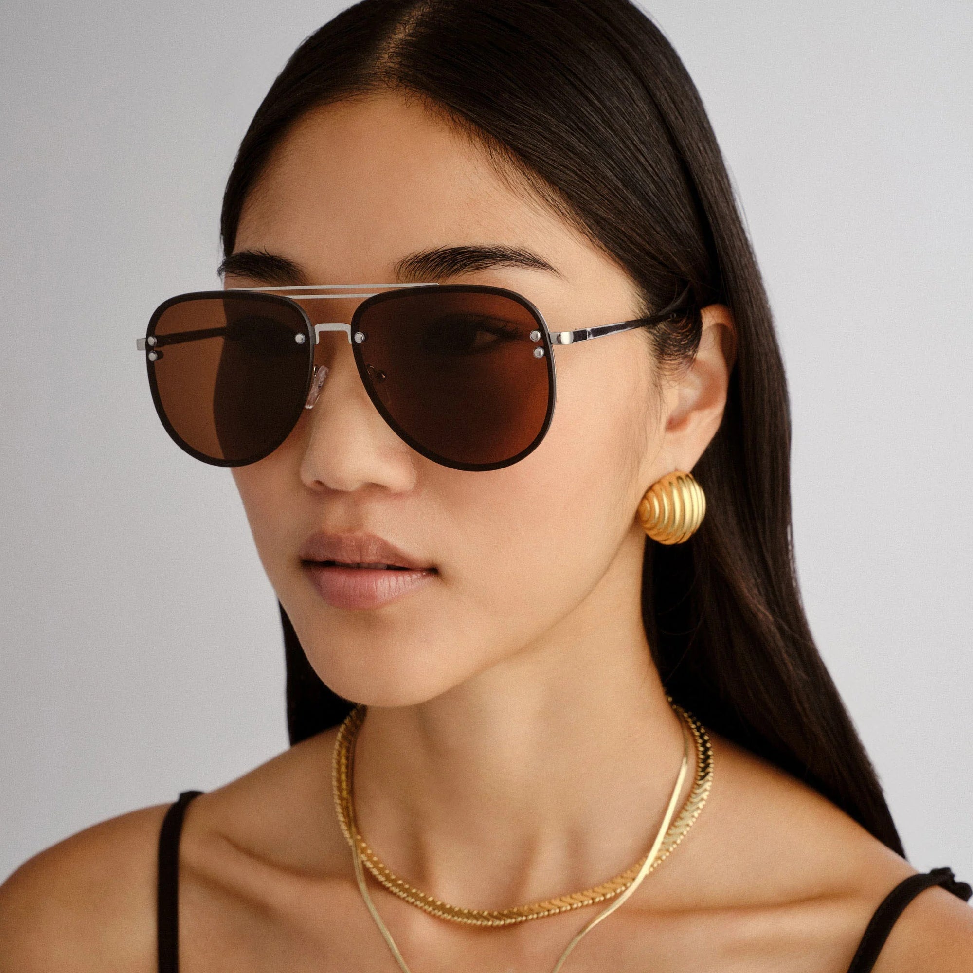 Aire - Quartz Sunglasses - Silver/Brown Mono -
