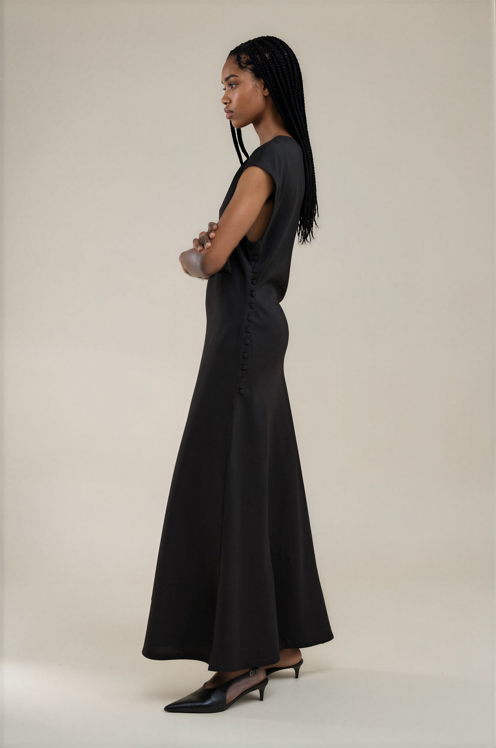 Ruched Bias-Cut Satin Dress