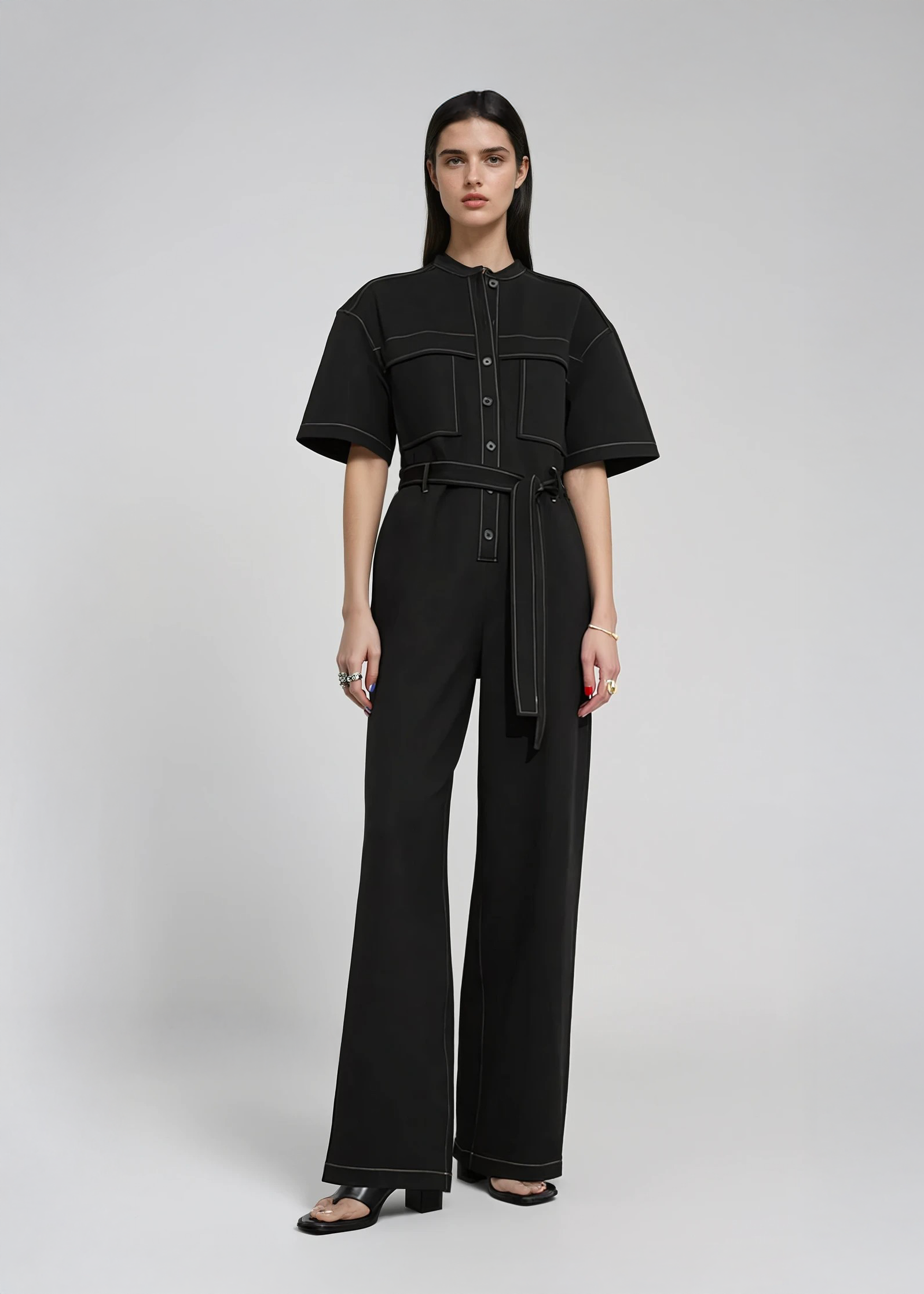 & Other Stories - Short Sleeve Utility Jumpsuit - Black -