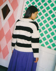 Lisa Says Gah - Coby V-Neck Sweater - Black/White Stripes -