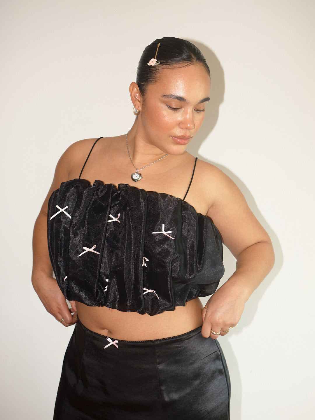 Lisa Says Gah - Jemma Bubble Top - Black Pink Bow -