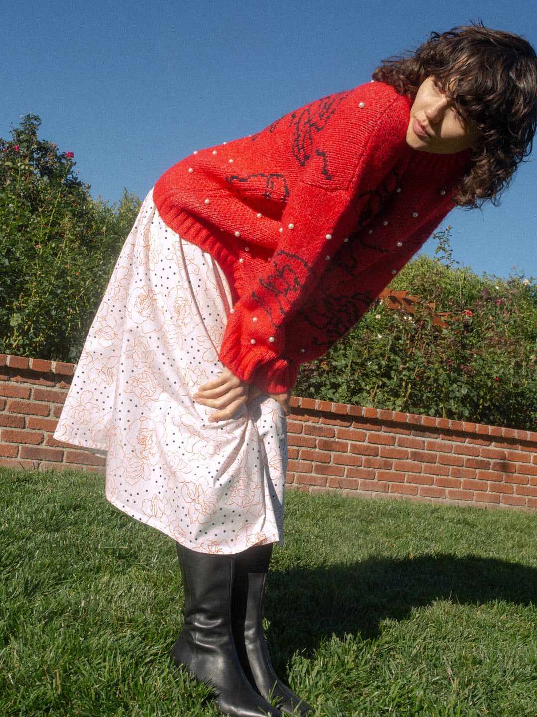 Lisa Says Gah - Maeve Midi Skirt - Rose Dot White -