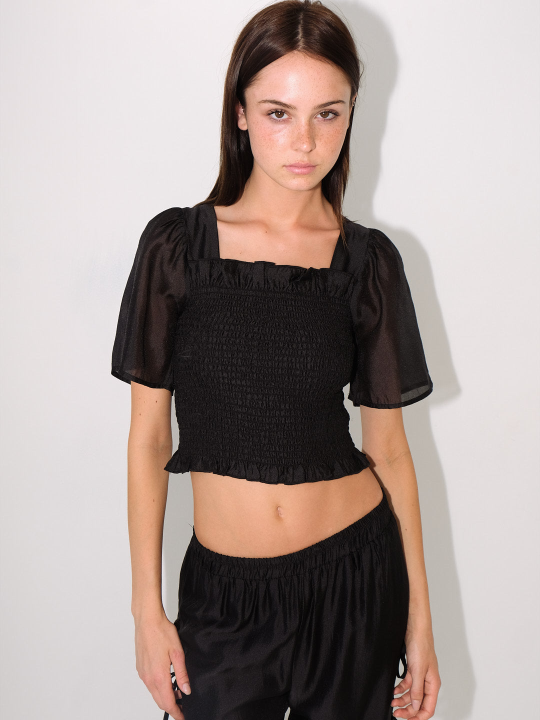 Lisa Says Gah - Toni Smocked Top - Black Organza -