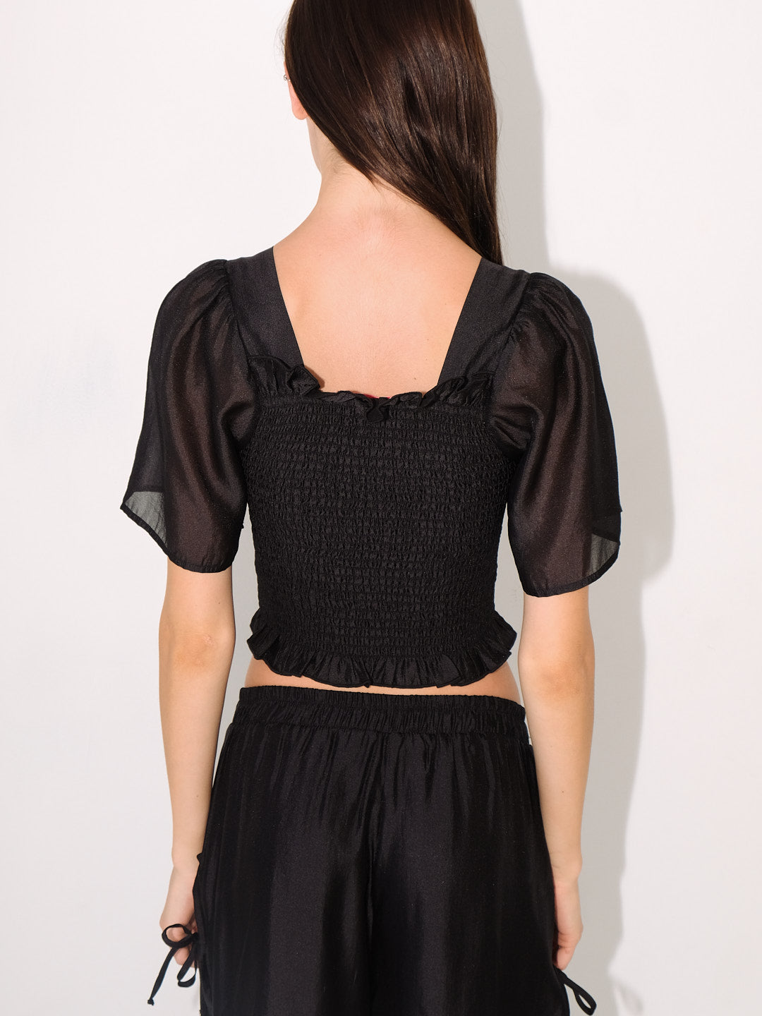 Lisa Says Gah - Toni Smocked Top - Black Organza -