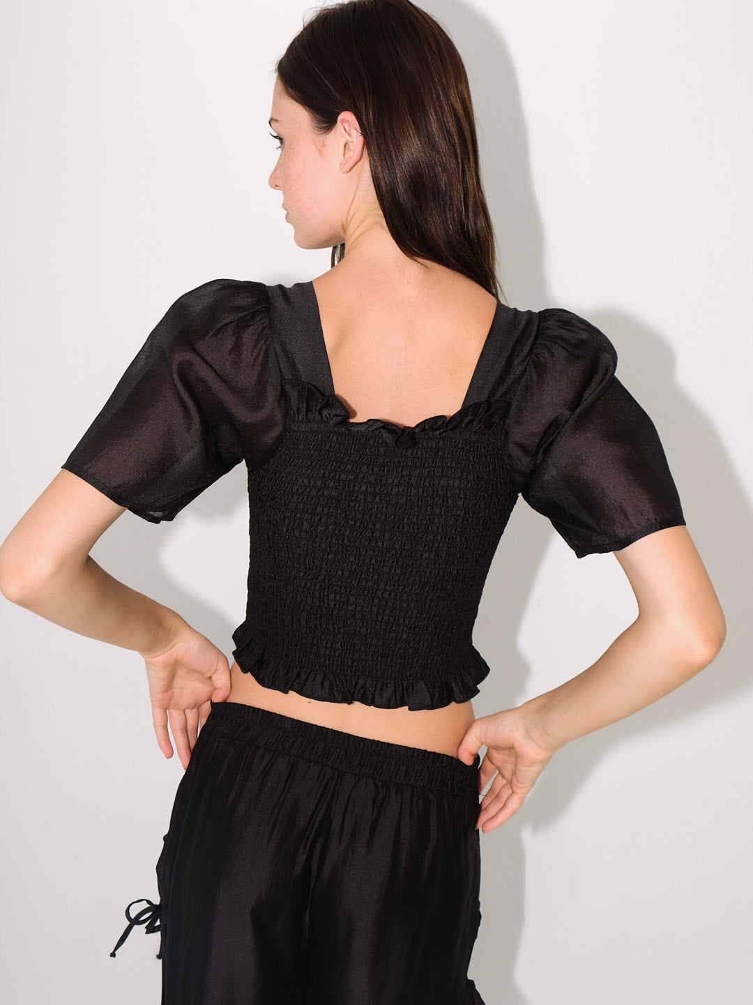Lisa Says Gah - Toni Smocked Top - Black Organza -