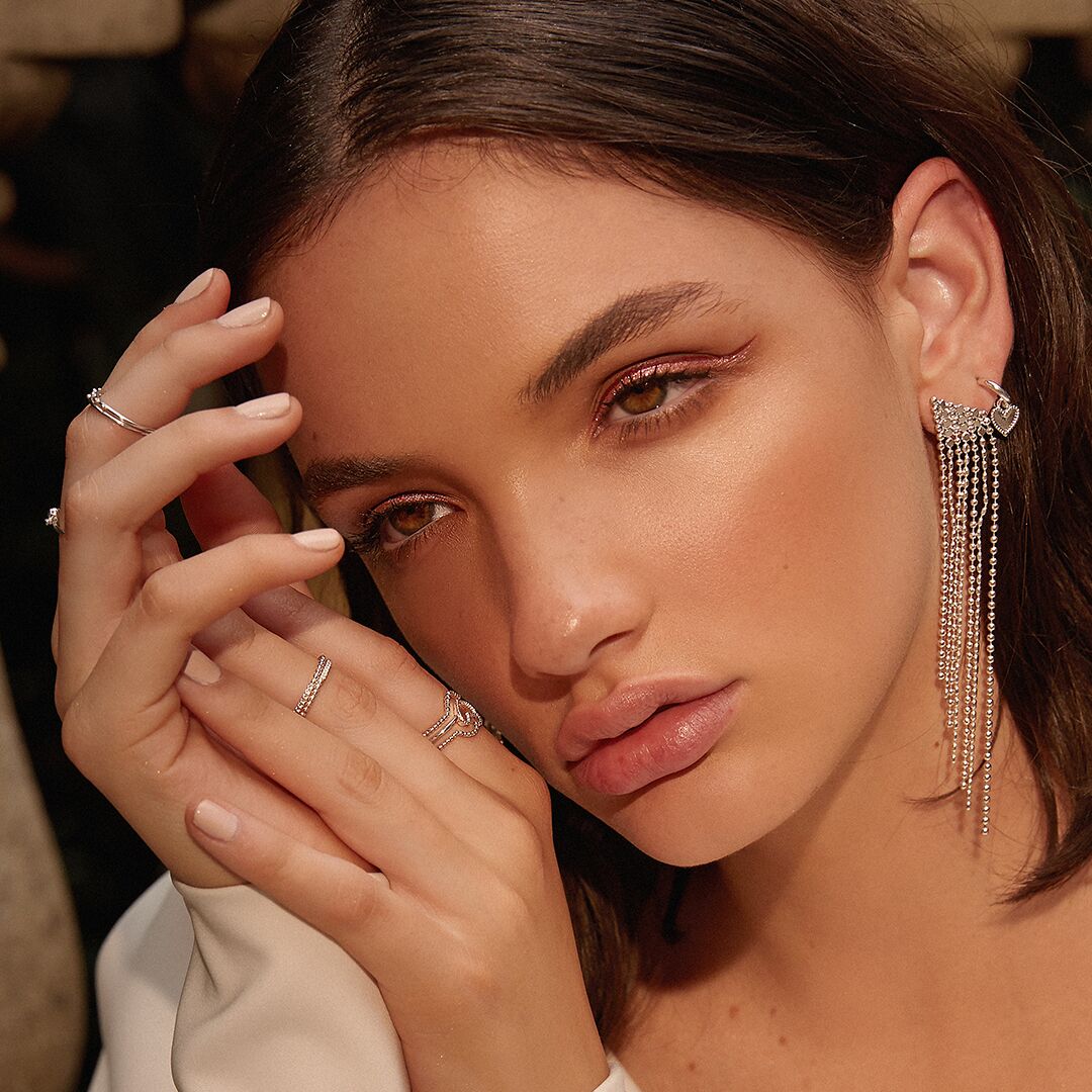 Luv Aj - Cherry + Heart Studded Huggies- Silver -