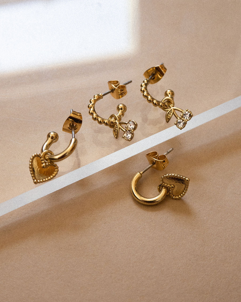 Luv Aj - Cherry + Heart Studded Huggies- Silver -