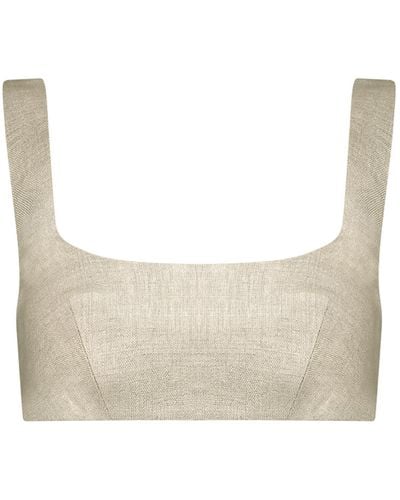 Anna Tie Back Crop Top - Metallic Oatmeal Linen