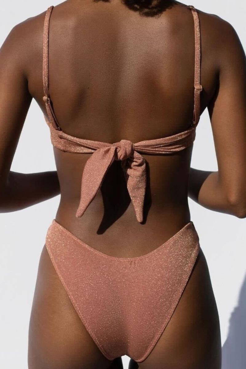 Montce - Mauve Sparkle Tori Ties Bandeau Bikini Top -