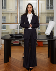 Saemdi - Navy Pinstripe Trousers -