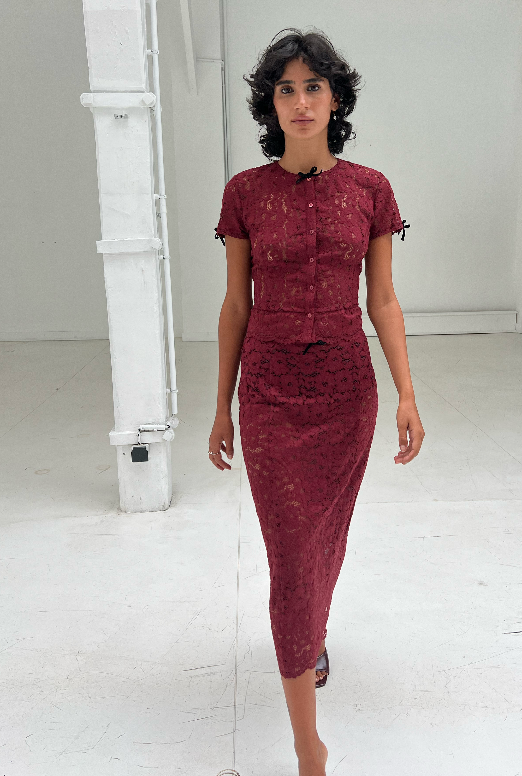 SAEMDI - JUNO SHEER LACE PENCIL SKIRT -