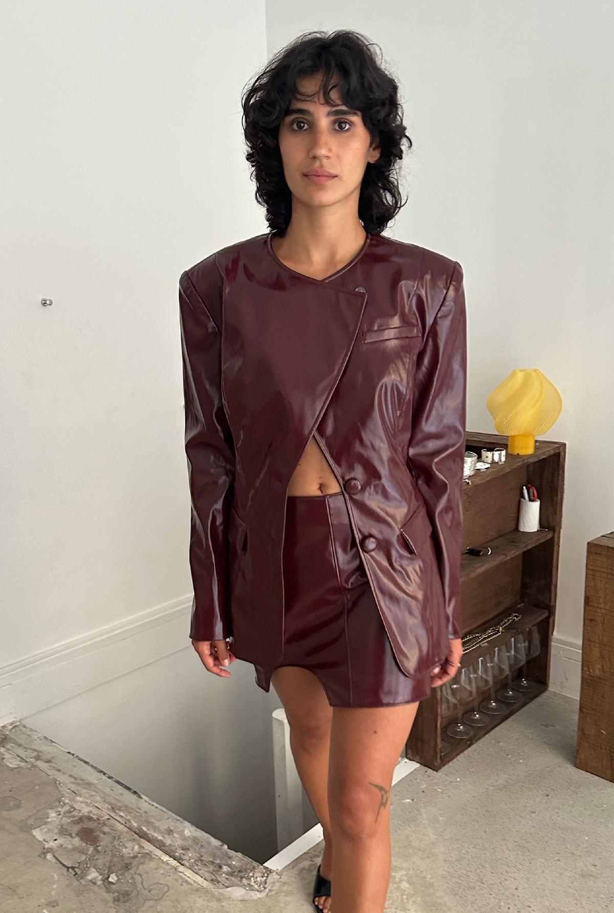Saemdi - Jovi Patent Faux Leather Blazer -