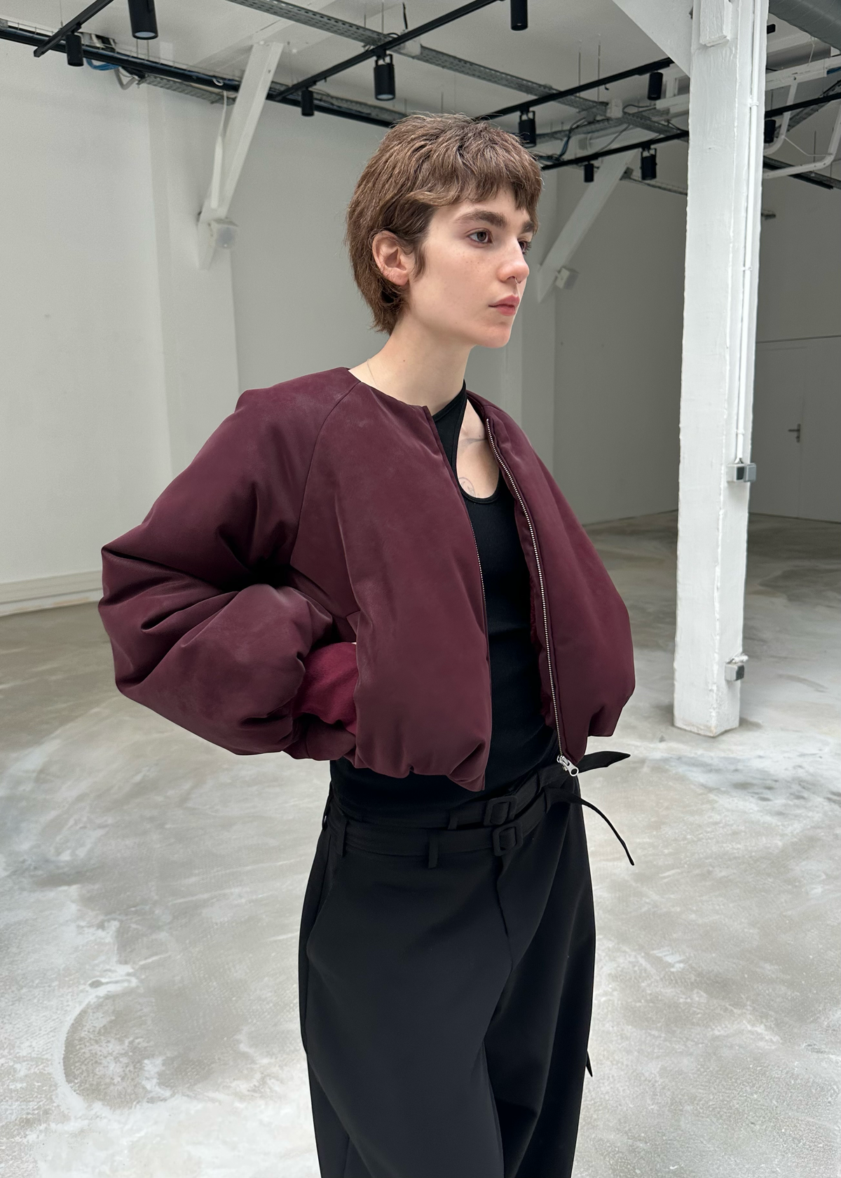 Saemdi - Fig Faux Leather Bomber Jacket -