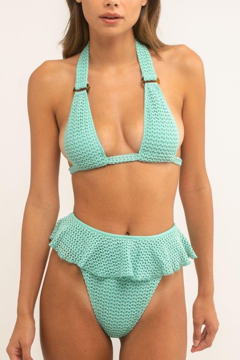 Montce - Turquoise Crochet Tamarindo Ruffle Bikini Bottom -