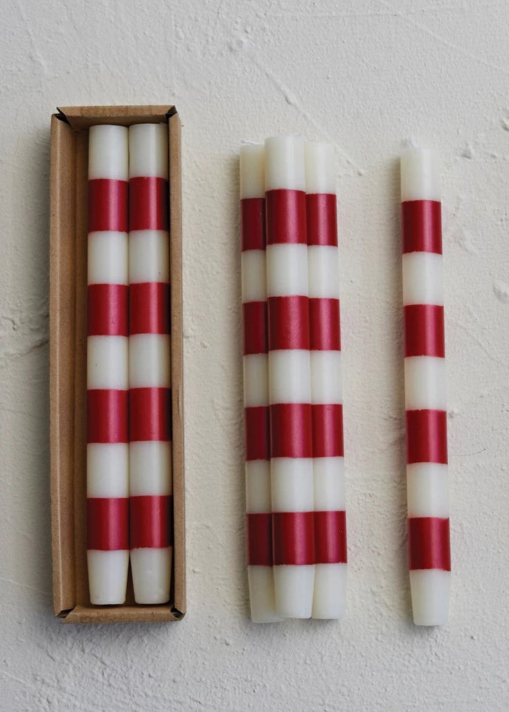 Creative Co. - Striped Taper Candles - Red/White -